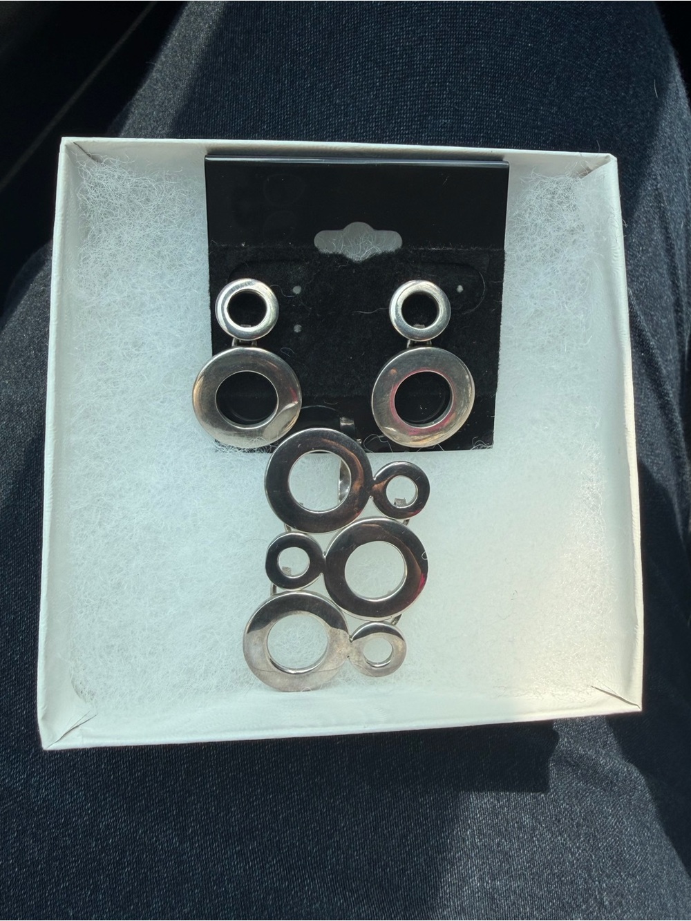 Silver Circle Drop Earrings and Pendant Set